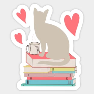 Cat silhouette coffee tea books hearts Sticker